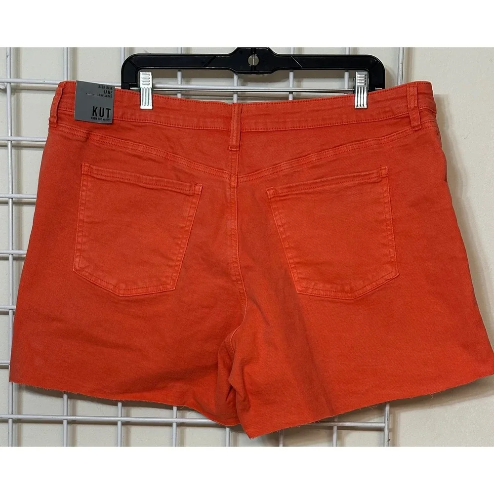Kut from the Kloth Jane High Rise Long Shorts Tangerine Orange Raw Hem Size‎ 18